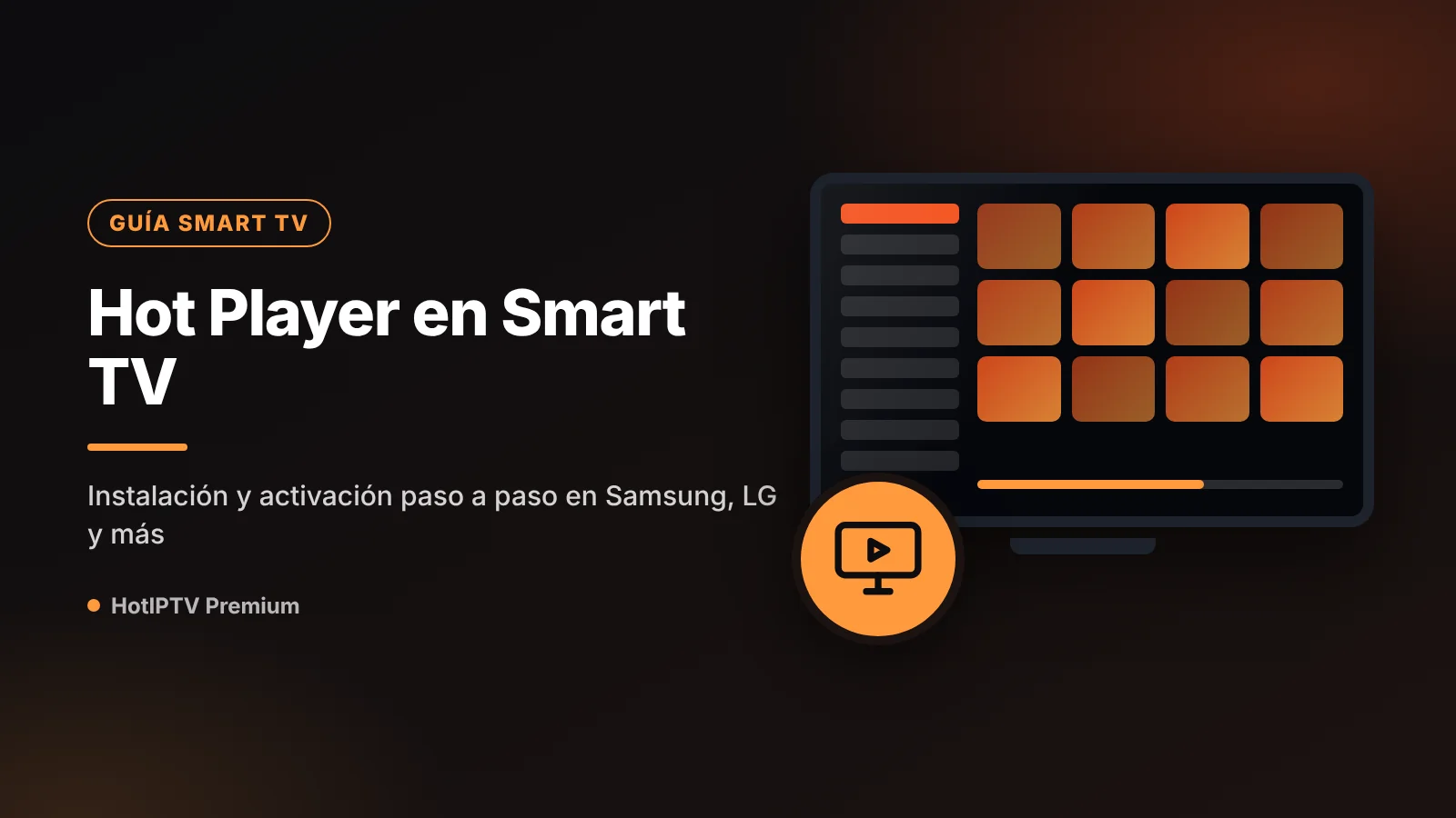Hot Player en Smart TV: pantalla de activación con dirección MAC y lista IPTV cargada
