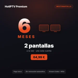 Suscripción IPTV 2 pantallas 6 meses: televisor y tablet reproduciendo canales distintos con HotPlayer