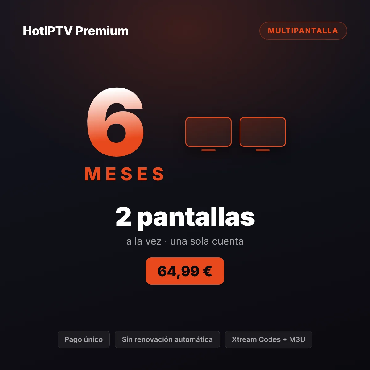 Suscripción IPTV 2 pantallas 6 meses: televisor y tablet reproduciendo canales distintos con HotPlayer