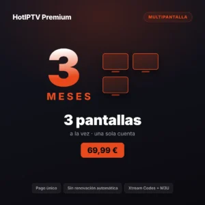 Suscripción IPTV 3 pantallas 3 meses: tres televisores de la familia viendo programas distintos