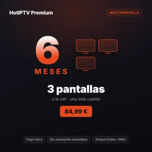 Suscripción IPTV 3 pantallas 6 meses: iPad, PC y Smart TV de una familia viendo contenidos distintos