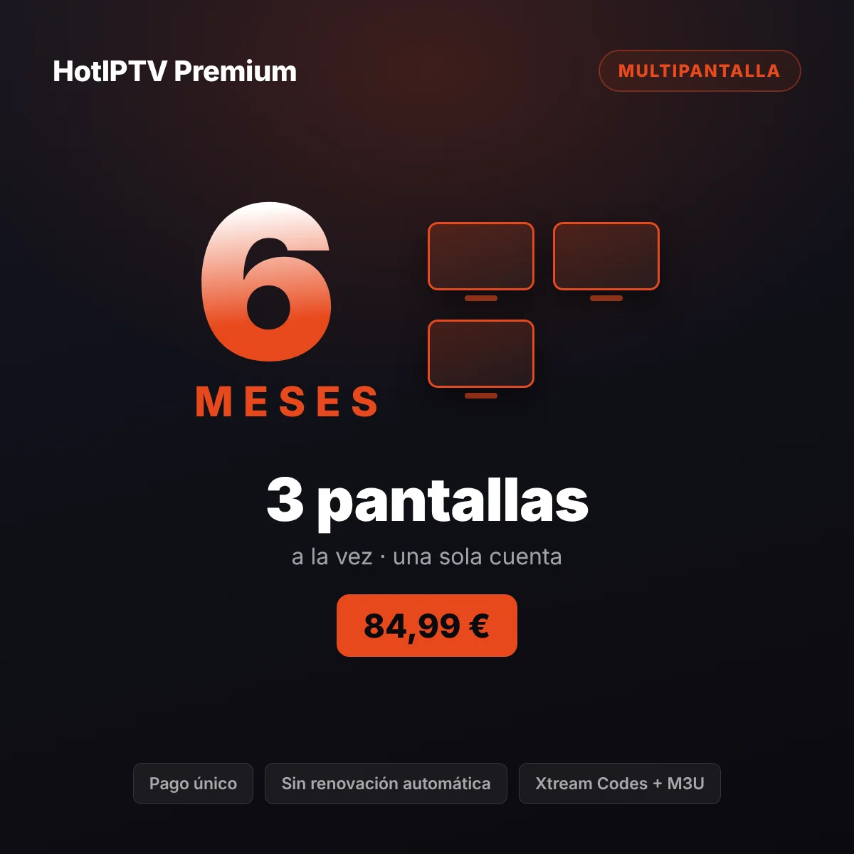 Suscripción IPTV 3 pantallas 6 meses: iPad, PC y Smart TV de una familia viendo contenidos distintos