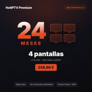 Suscripción IPTV 4 pantallas 24 meses: cuatro dispositivos de un hogar grande reproduciendo contenidos distintos