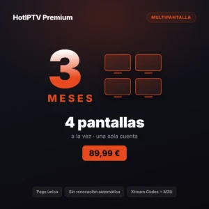 Suscripción IPTV 4 pantallas 3 meses: cuatro dispositivos de un piso compartido reproduciendo a la vez