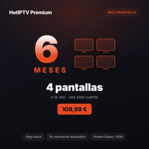 Suscripción IPTV 4 pantallas 6 meses: cuatro personas de la casa viendo canales diferentes en HotPlayer