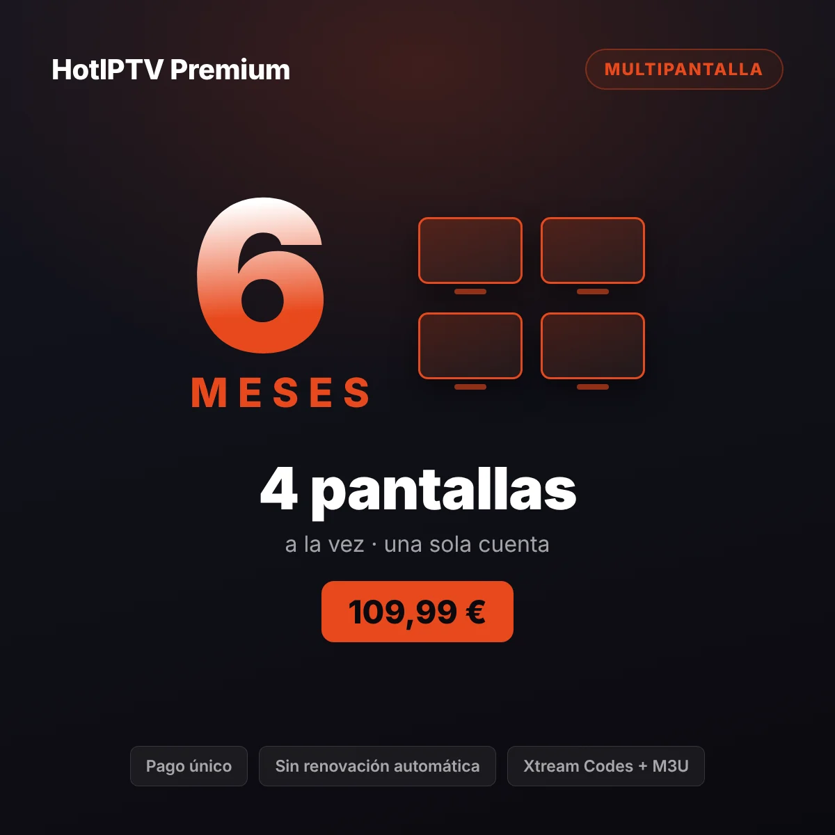 Suscripción IPTV 4 pantallas 6 meses: cuatro personas de la casa viendo canales diferentes en HotPlayer