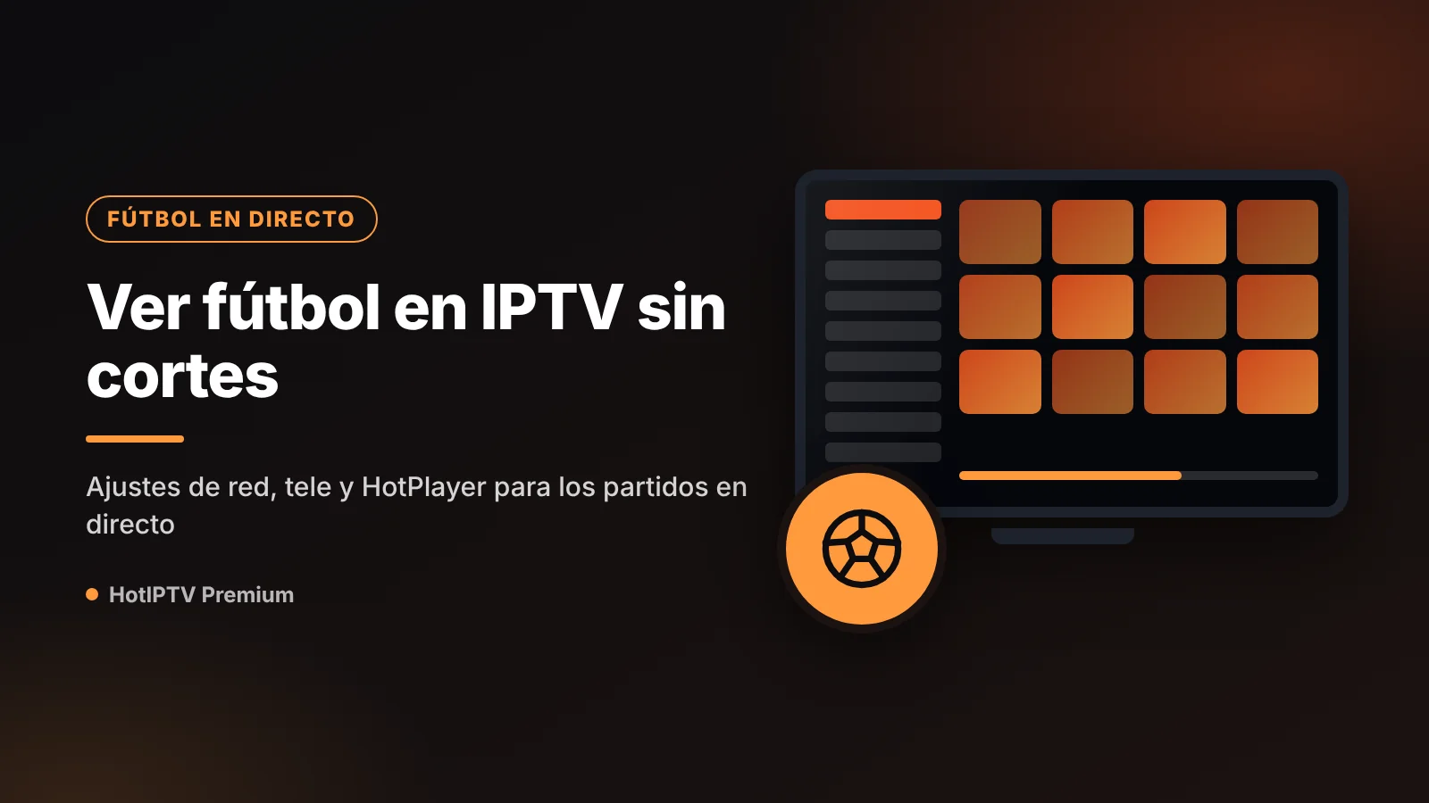 Ver fútbol en IPTV sin cortes: televisor con partido en directo conectado por cable Ethernet al router